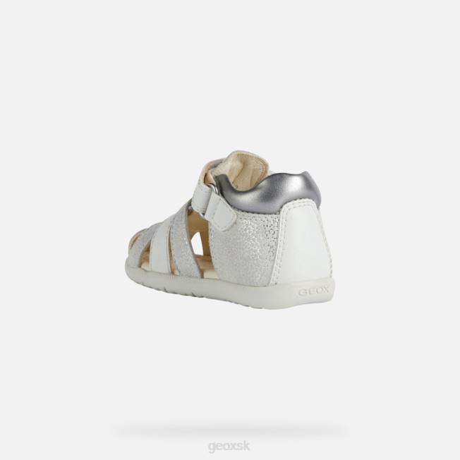 8ZHJ1477 sivobiela/strieborná Geox sandále macchia dievčatko