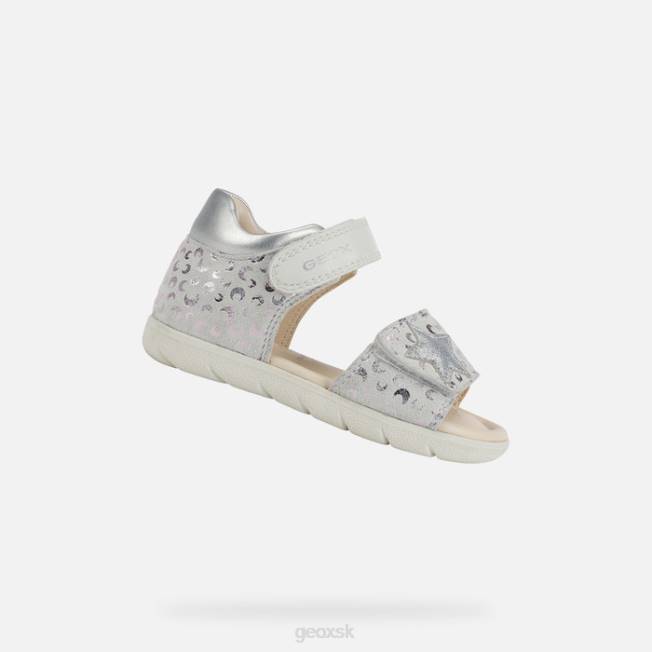 8ZHJ1599 biela/strieborná Geox sandále allul batoľa