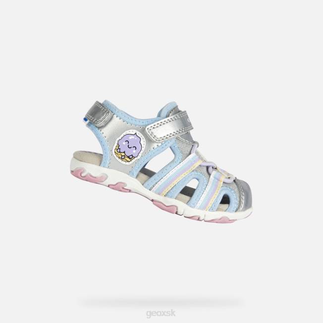 8ZHJ2013 striebro Geox sandále flaffee batoľa